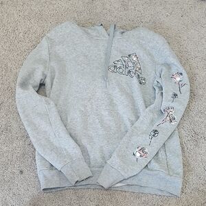 Adidas Gray Cowl Neck Hoodie with Floral Details and Pockets